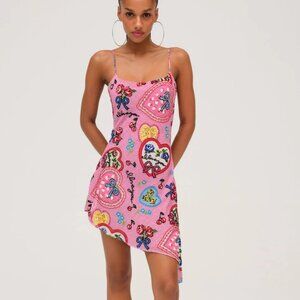 NWT FOR LOVE AND LEMONS I LOVE YOU BEADED PINK ASYMMETRICAL MINI DRESS